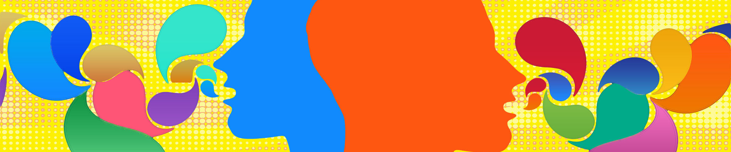 talking heads with blurbs in colors