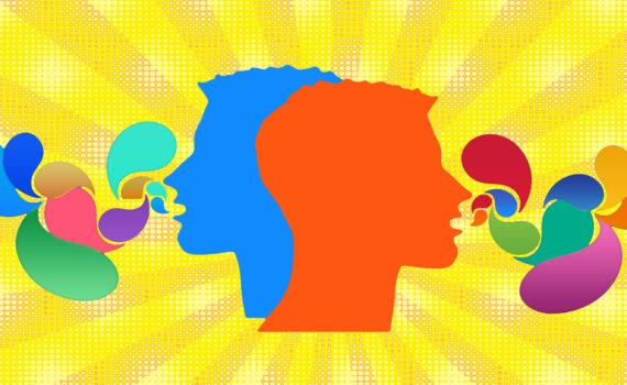 talking heads with blurbs in colors