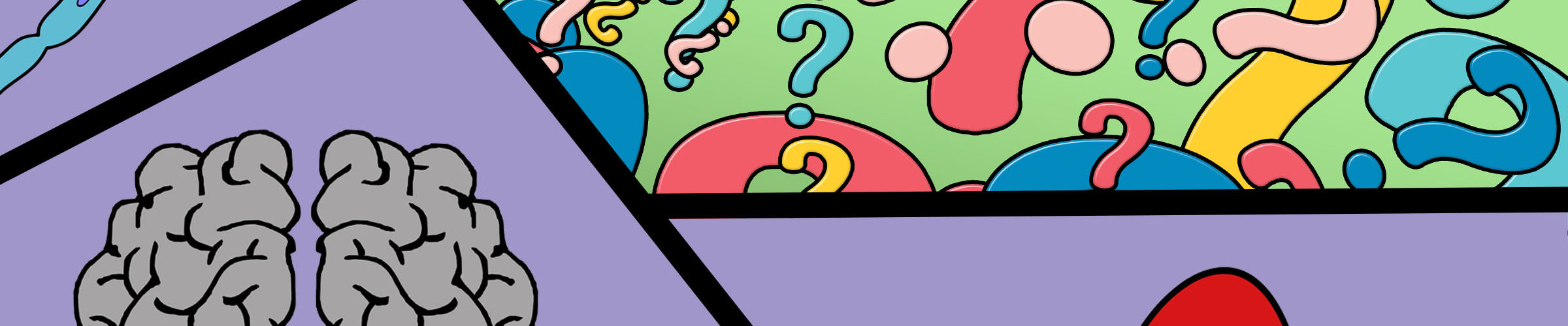 illustration of heart, neuron, brain and question marks