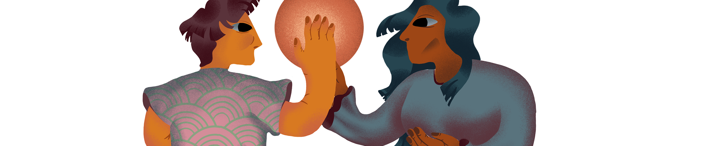 Illustration of man and woman holding a ball